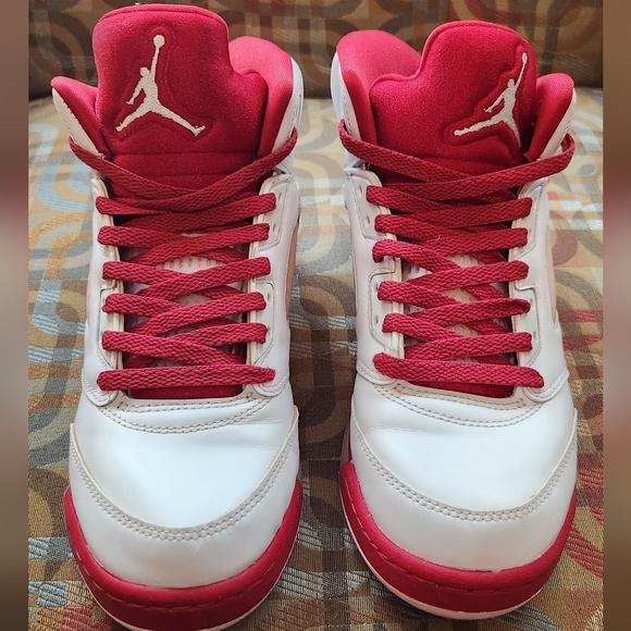 Nike Air Jordan 5 Retro White Pink Red Kid's Size 7Y Sneakers 440892-106 - Picture 1 of 6